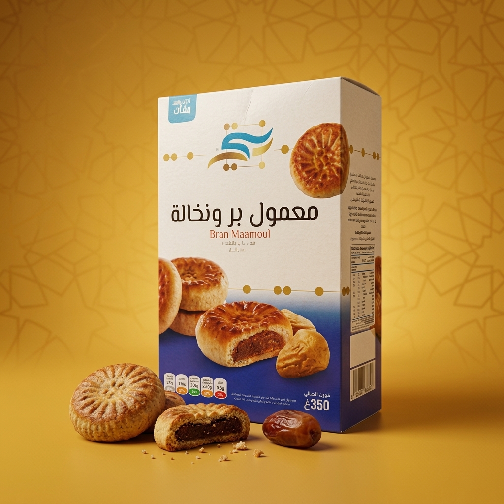 Product_packaging_with_yellow_ba…_20261016022010 معمول بُر ونخالة صحي – خفة الطعم وفوائد الحبوب الكاملة - الصورة 1